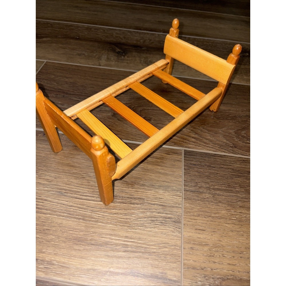 Strombecker 1950s Vintage Maple Wood  Doll Furniture Bed for 8" Doll